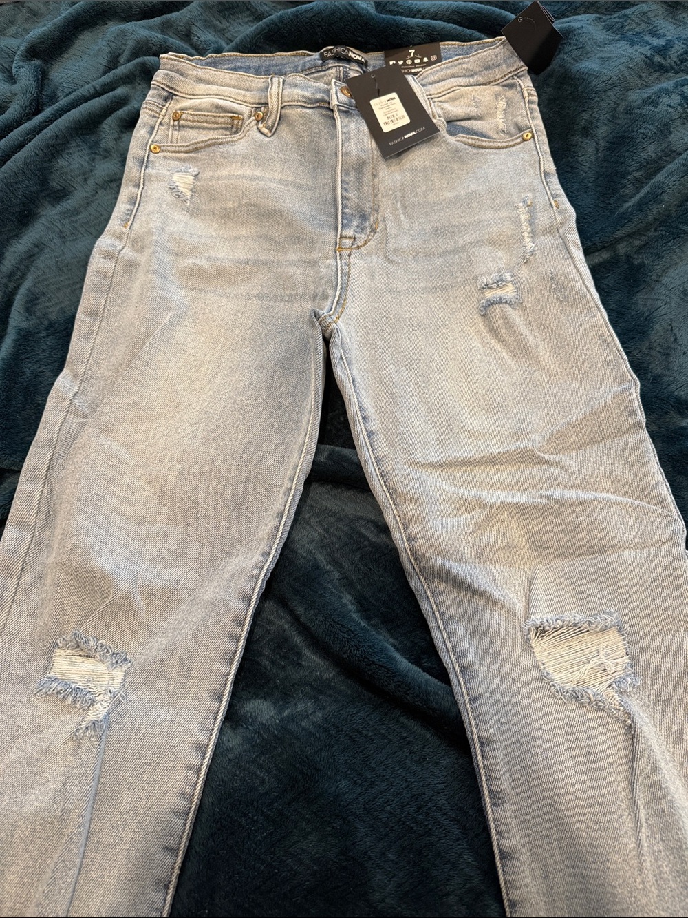 Fashion Nova Light Blue Distressed Mom Jeans
